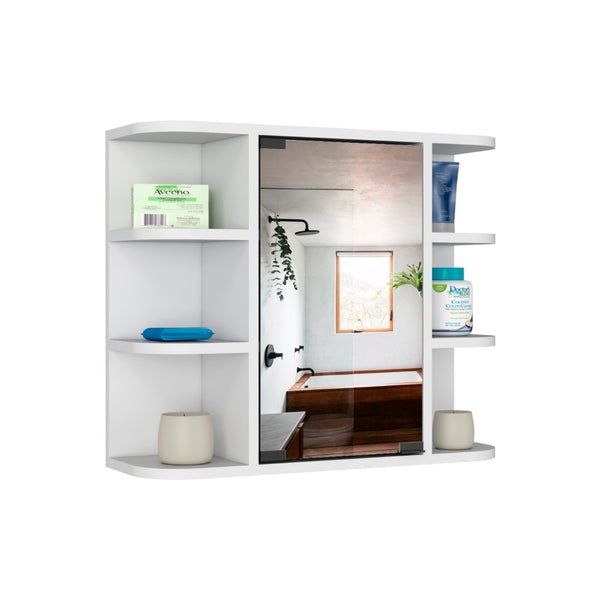 HomeRoots 24" White Wood Floating Bathroom Vanity with Mirror Cabinet - Smart Space-Saving Design & Storage 543605