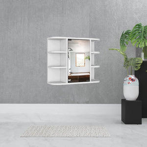 HomeRoots 24" White Wood Floating Bathroom Vanity with Mirror Cabinet - Smart Space-Saving Design & Storage 543605