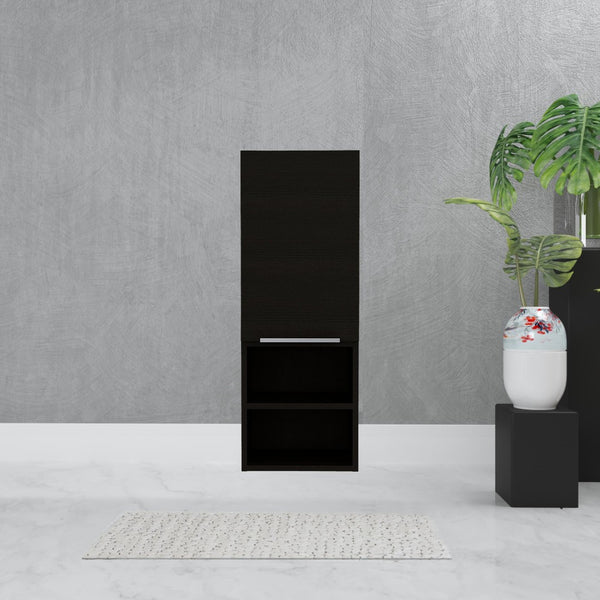 HomeRoots 12" Black Wood Floating Vanity & Medicine Cabinet - Space-Saving Modern Design for Small Bathrooms 543607