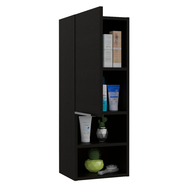 HomeRoots 12" Black Wood Floating Vanity & Medicine Cabinet - Space-Saving Modern Design for Small Bathrooms 543607