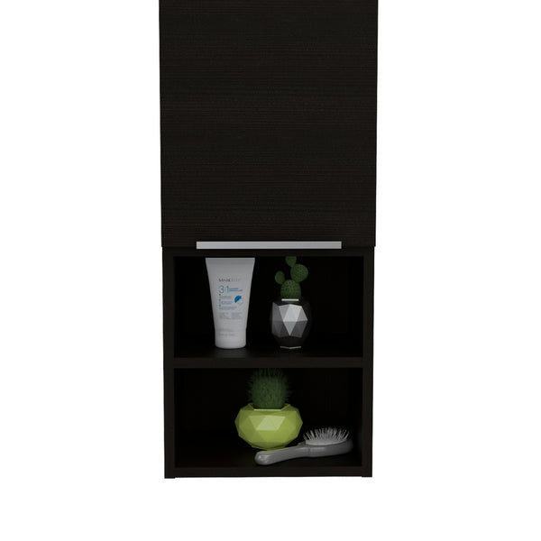 HomeRoots 12" Black Wood Floating Vanity & Medicine Cabinet - Space-Saving Modern Design for Small Bathrooms 543607