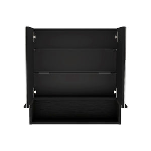 HomeRoots 24" Black Wood Floating Double Door Bathroom Vanity with Mirror - Modern Space-Saving Storage Solution 543608