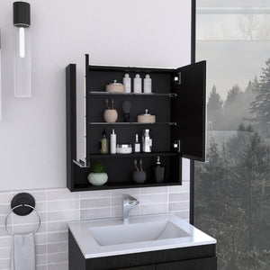 HomeRoots 24" Black Wood Floating Double Door Bathroom Vanity with Mirror - Modern Space-Saving Storage Solution 543608