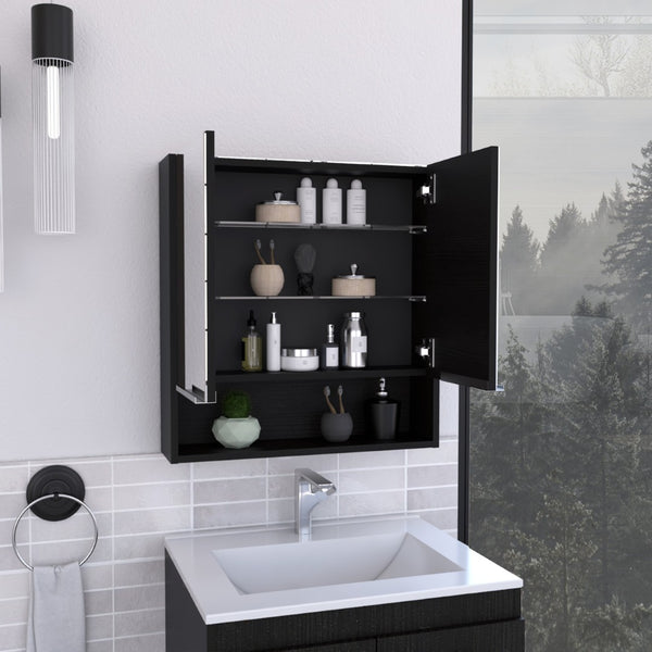 HomeRoots 24" Black Wood Floating Double Door Bathroom Vanity with Mirror - Modern Space-Saving Storage Solution 543608