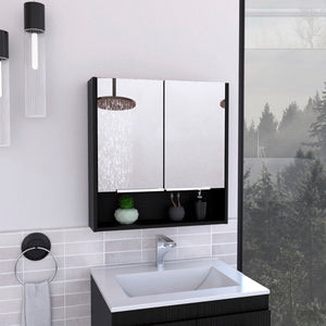 HomeRoots 24" Black Wood Floating Double Door Bathroom Vanity with Mirror - Modern Space-Saving Storage Solution 543608