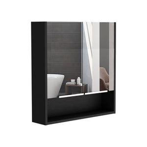 HomeRoots 24" Black Wood Floating Double Door Bathroom Vanity with Mirror - Modern Space-Saving Storage Solution 543608