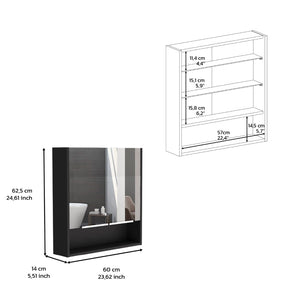 HomeRoots 24" Black Wood Floating Double Door Bathroom Vanity with Mirror - Modern Space-Saving Storage Solution 543608