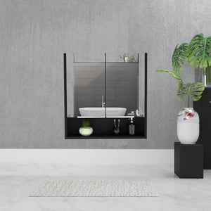 HomeRoots 24" Black Wood Floating Double Door Bathroom Vanity with Mirror - Modern Space-Saving Storage Solution 543608