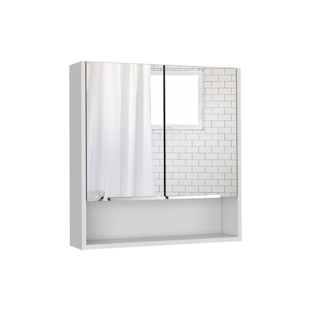 HomeRoots Set of Two White Floating Bathroom Vanities with Medicine Cabinets and Mirrors for Modern Style 543609