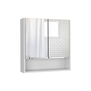 HomeRoots Set of Two White Floating Bathroom Vanities with Medicine Cabinets and Mirrors for Modern Style 543609