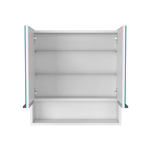 HomeRoots Set of Two White Floating Bathroom Vanities with Medicine Cabinets and Mirrors for Modern Style 543609