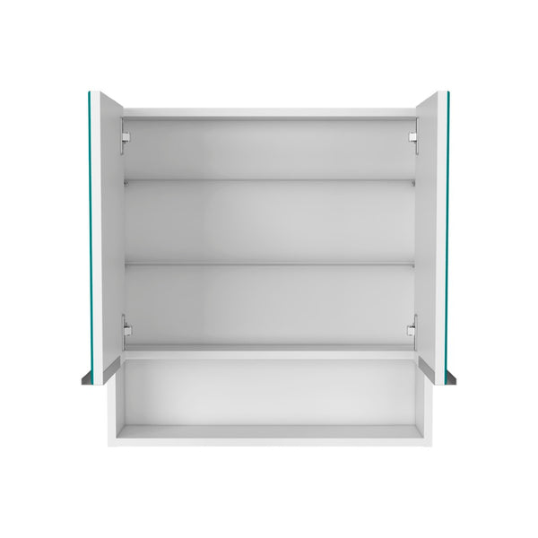 HomeRoots Set of Two White Floating Bathroom Vanities with Medicine Cabinets and Mirrors for Modern Style 543609