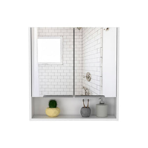 HomeRoots Set of Two White Floating Bathroom Vanities with Medicine Cabinets and Mirrors for Modern Style 543609