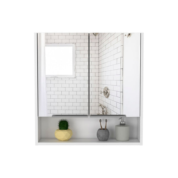 HomeRoots Set of Two White Floating Bathroom Vanities with Medicine Cabinets and Mirrors for Modern Style 543609