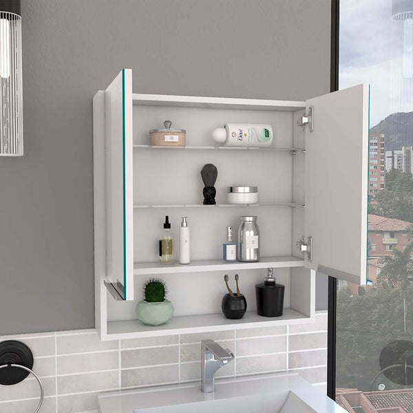 HomeRoots Set of Two White Floating Bathroom Vanities with Medicine Cabinets and Mirrors for Modern Style 543609