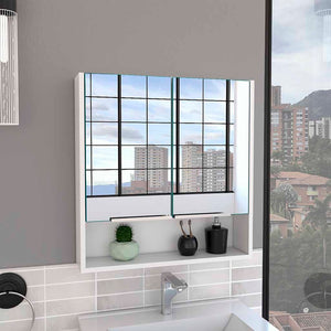 HomeRoots Set of Two White Floating Bathroom Vanities with Medicine Cabinets and Mirrors for Modern Style 543609