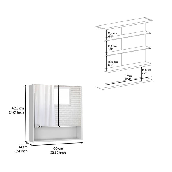 HomeRoots Set of Two White Floating Bathroom Vanities with Medicine Cabinets and Mirrors for Modern Style 543609