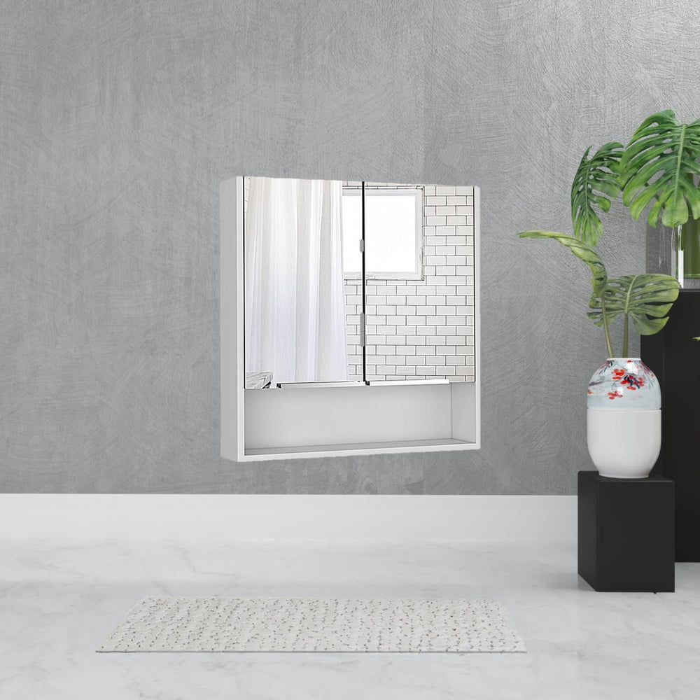 HomeRoots Set of Two White Floating Bathroom Vanities with Medicine Cabinets and Mirrors for Modern Style 543609
