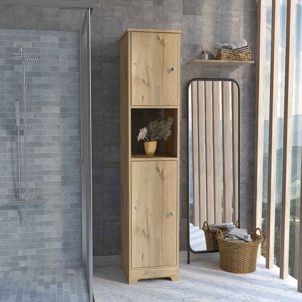 HomeRoots 14" Natural Wood Freestanding Double Door Bathroom Vanity - Stylish Compact Storage for Small Spaces 543618