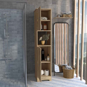 HomeRoots 14" Natural Wood Freestanding Double Door Bathroom Vanity - Stylish Compact Storage for Small Spaces 543618