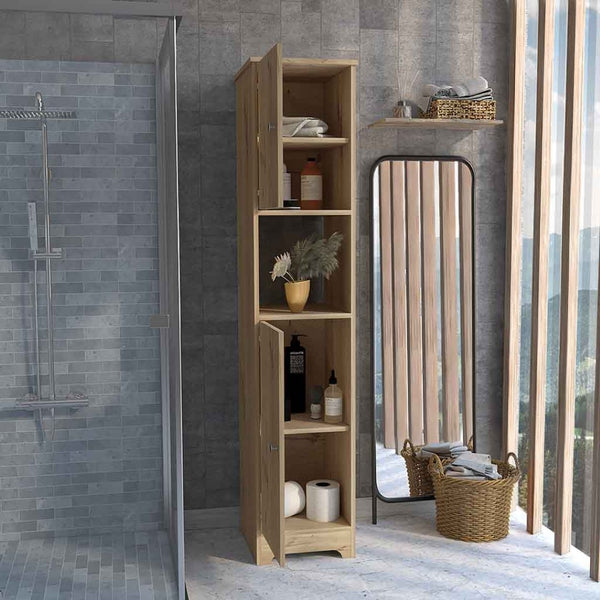 HomeRoots 14" Natural Wood Freestanding Double Door Bathroom Vanity - Stylish Compact Storage for Small Spaces 543618