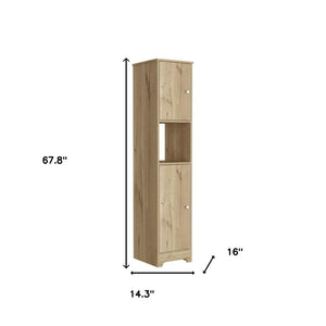 HomeRoots 14" Natural Wood Freestanding Double Door Bathroom Vanity - Stylish Compact Storage for Small Spaces 543618