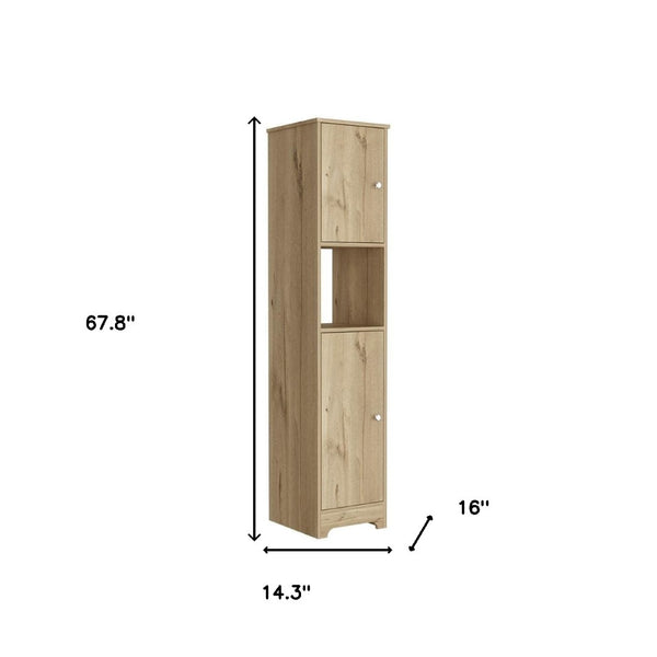 HomeRoots 14" Natural Wood Freestanding Double Door Bathroom Vanity - Stylish Compact Storage for Small Spaces 543618