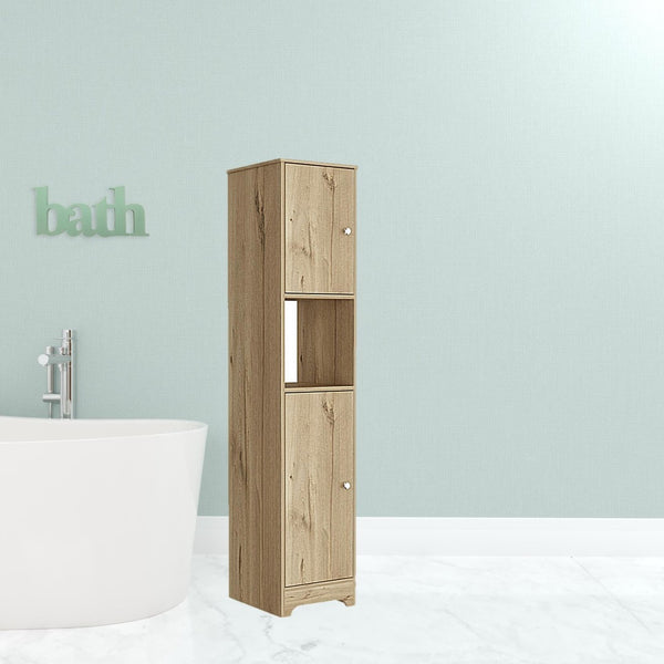 HomeRoots 14" Natural Wood Freestanding Double Door Bathroom Vanity - Stylish Compact Storage for Small Spaces 543618