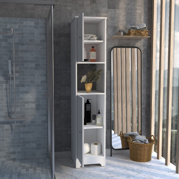 HomeRoots 14" White Modern Freestanding Bathroom Vanity with Double Doors, Ample Storage & Soft-Close Hinges 543619
