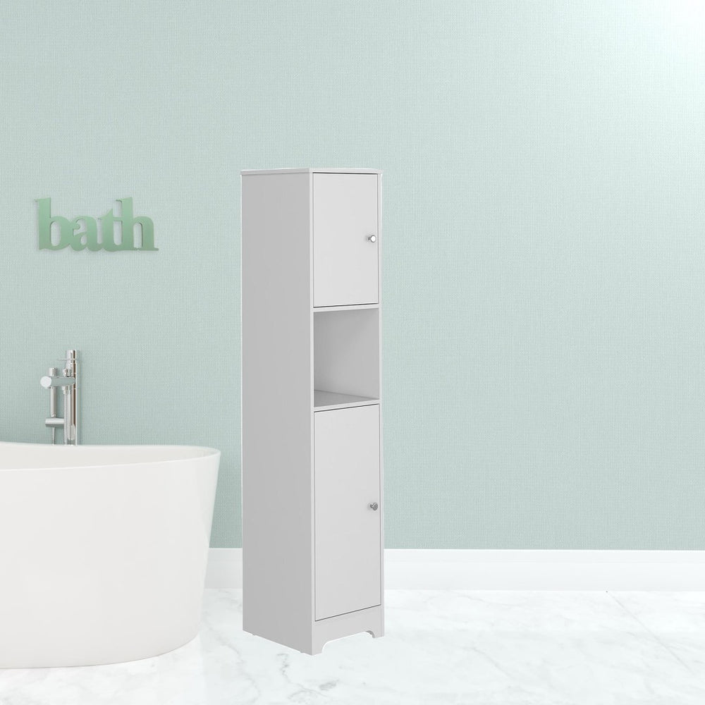 HomeRoots 14" White Modern Freestanding Bathroom Vanity with Double Doors, Ample Storage & Soft-Close Hinges 543619