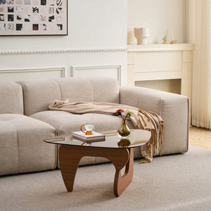 English Elm Glass Top Coffee Table Tempered Surface Oak Wood Base Mid-century Modern Living Room Brown W1718P452048