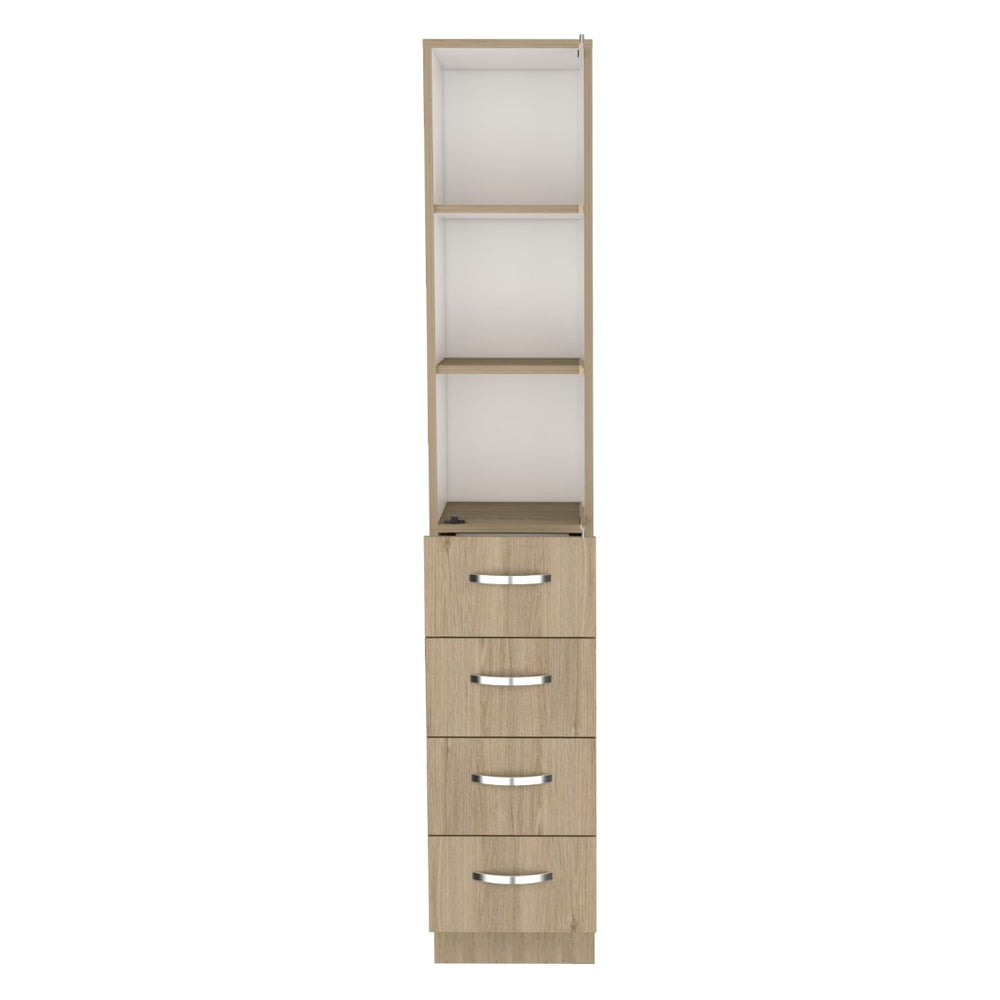 HomeRoots 12" Natural Wood Freestanding Bathroom Vanity with 4 Drawers for Modern, Compact Spaces 543621