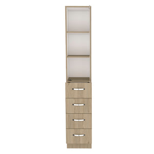 HomeRoots 12" Natural Wood Freestanding Bathroom Vanity with 4 Drawers for Modern, Compact Spaces 543621