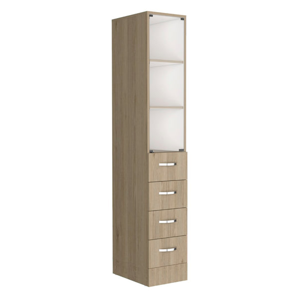 HomeRoots 12" Natural Wood Freestanding Bathroom Vanity with 4 Drawers for Modern, Compact Spaces 543621