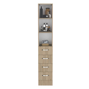 HomeRoots 12" Natural Wood Freestanding Bathroom Vanity with 4 Drawers for Modern, Compact Spaces 543621