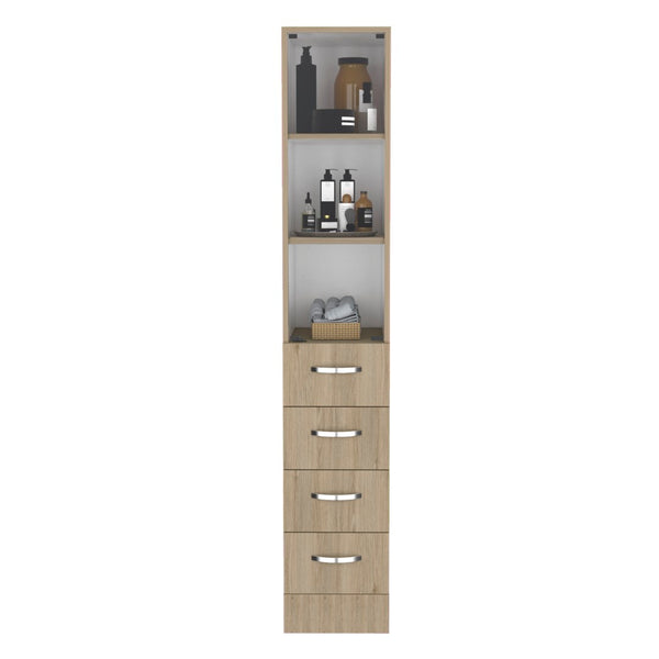 HomeRoots 12" Natural Wood Freestanding Bathroom Vanity with 4 Drawers for Modern, Compact Spaces 543621