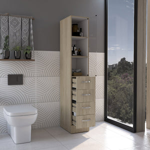 HomeRoots 12" Natural Wood Freestanding Bathroom Vanity with 4 Drawers for Modern, Compact Spaces 543621
