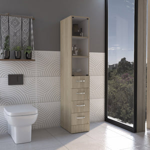 HomeRoots 12" Natural Wood Freestanding Bathroom Vanity with 4 Drawers for Modern, Compact Spaces 543621