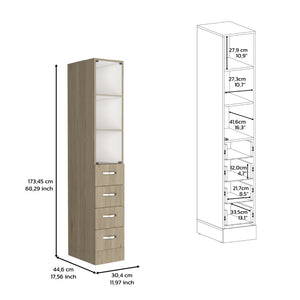 HomeRoots 12" Natural Wood Freestanding Bathroom Vanity with 4 Drawers for Modern, Compact Spaces 543621