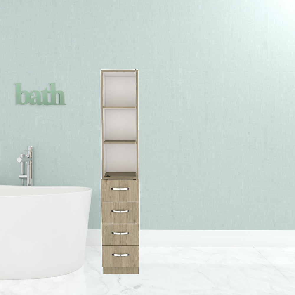 HomeRoots 12" Natural Wood Freestanding Bathroom Vanity with 4 Drawers for Modern, Compact Spaces 543621