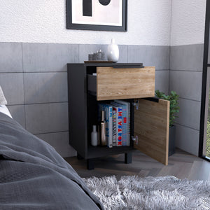 Homeroots 28" Black One Drawer Faux Wood Nightstand With Storage   543636