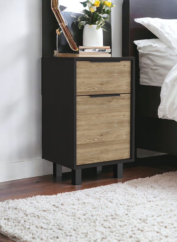 Homeroots 28" Black One Drawer Faux Wood Nightstand With Storage   543636
