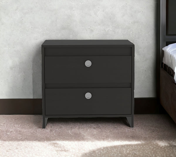 Homeroots 22" Black Two Drawer Faux Wood Nightstand   543639