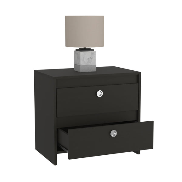 Homeroots 22" Black Two Drawer Faux Wood Nightstand   543639