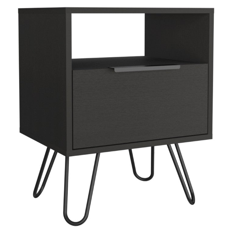 HomeRoots 22 Inch Black Finished Wood Nightstand Compact Bedside Table for Modern Bedroom Storage 543640
