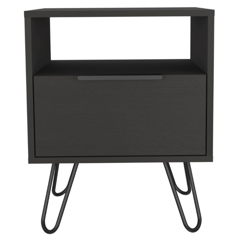HomeRoots 22 Inch Black Finished Wood Nightstand Compact Bedside Table for Modern Bedroom Storage 543640