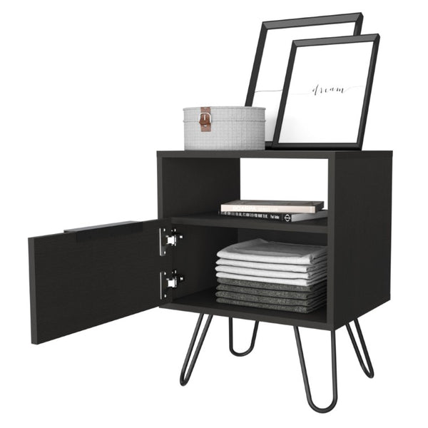 22 Inch Black Finished Wood Nightstand Compact Bedside Table for Modern Bedroom Storage