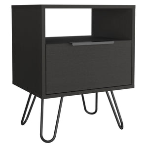 Homeroots 22" Black Faux Wood Nightstand With Storage   543640