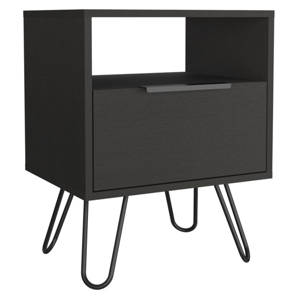 Homeroots 22" Black Faux Wood Nightstand With Storage   543640