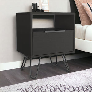 Homeroots 22" Black Faux Wood Nightstand With Storage   543640